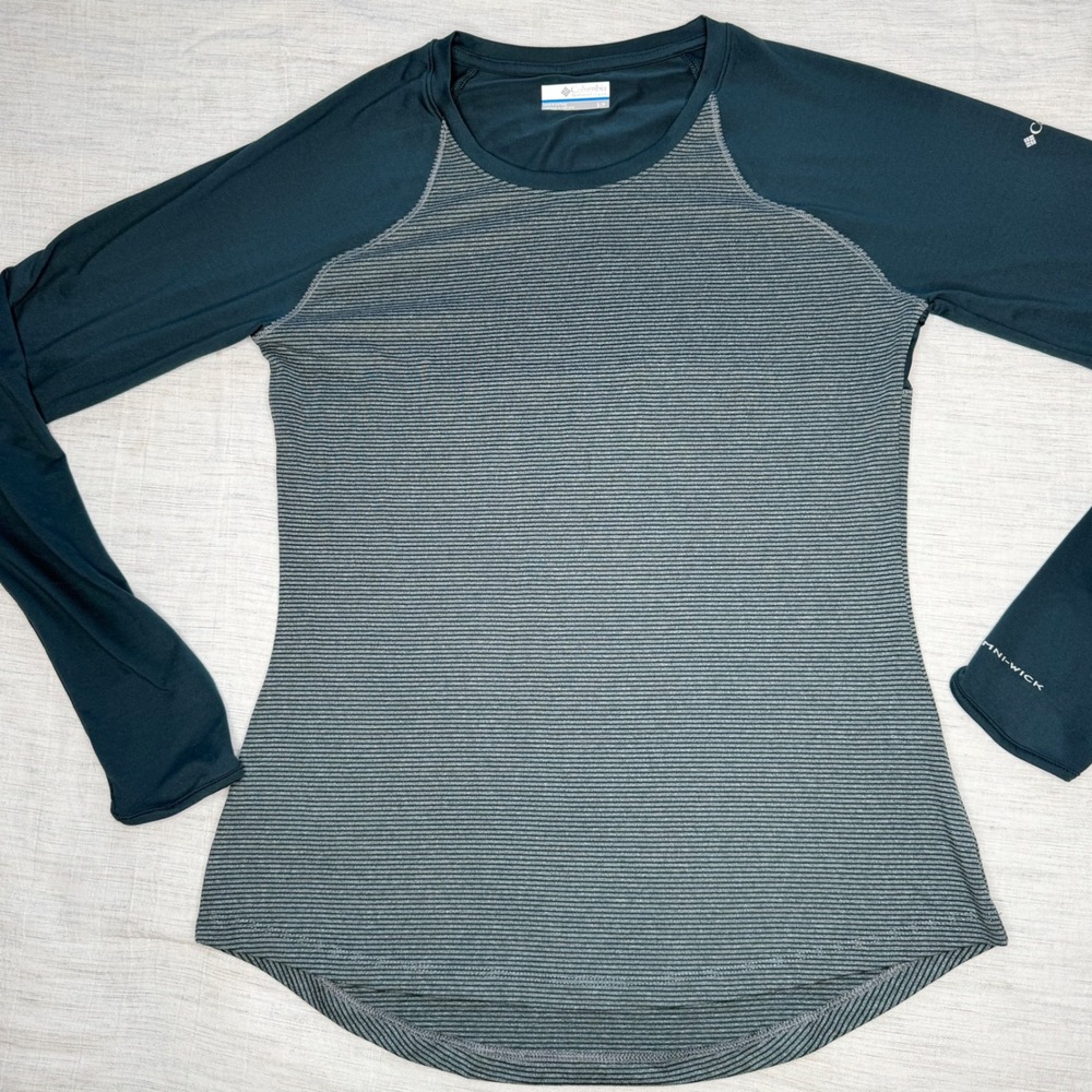 Columbia Women S Teal Striped Omni-Wick Long Sleeve Activewear Top XK0698